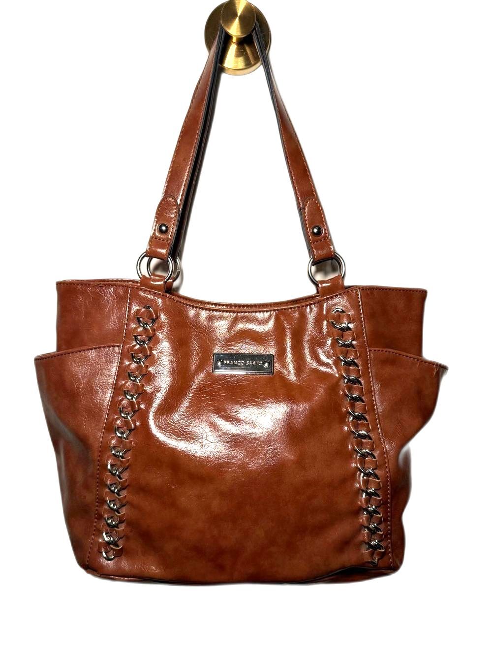 Brown Faux Leather Shoulder Tote Bag Franco Sarto Chain Detail Purse